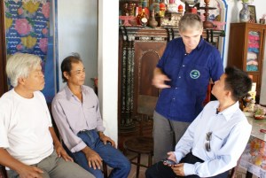 Mr Pham Van Tu and his son, with Gavin and our guide Nhon. They talked about the various challenges they are facing with their rice crops