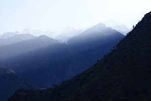 An awesome early morning scene with our first glimpse of snow-capped peaks. Our first clear sky day after a thunderstorm the afternoon/evening before.