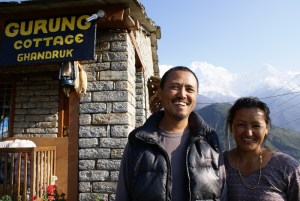 Our last day. An excellent meeting and talk with Kisam Gurung, local community leader and lodge owner, here with his wife Ratna Gurung